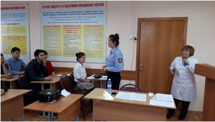  M.Sh. Fazylova teacher in the group 109 LD conducted an open lesson on the topic: "The biological effect of radioactive radiation" on the subject of biophysics.